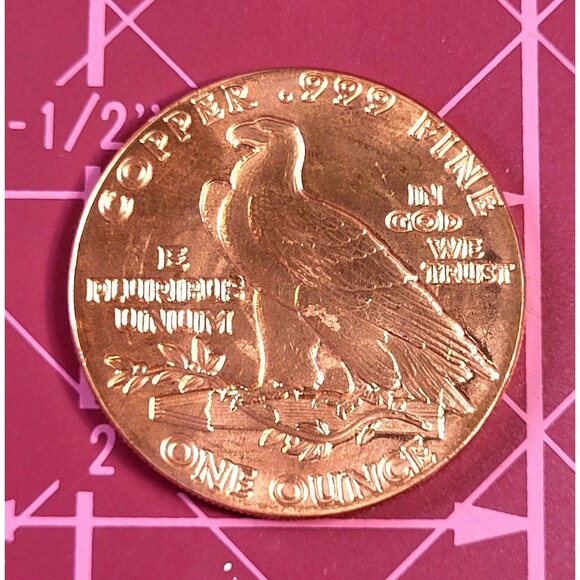 1 oz .999 Fine Copper Round  Incuse Indian Chief 1911 Standing Eagle Design - Picture 3 of 8